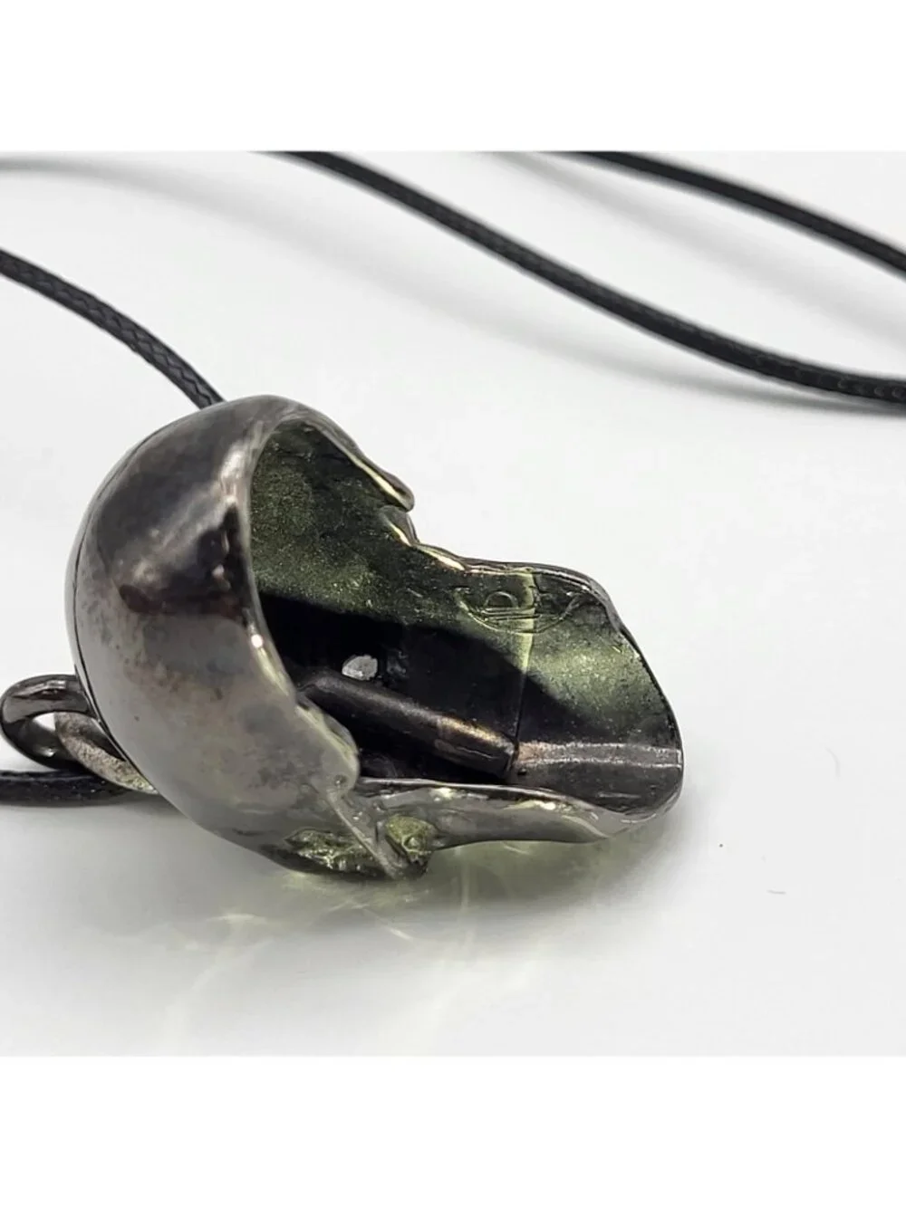 Gunmetal Gray Skull Crystal eyes Bell Pendant Biker Goth Halloween USA Made